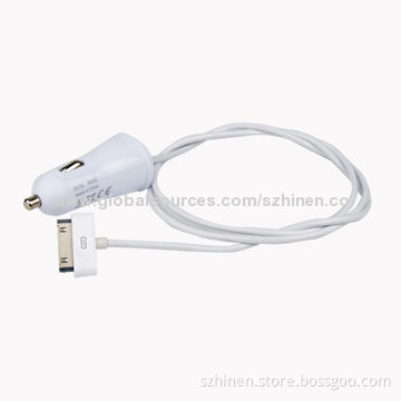Car Charger, 5V/1A Output, with 30-pin Connector, Can Relay on Apple 30-pin Connector for Power
